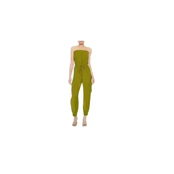 Forever 21  Green Strapless Tie-Waist Cargo Jumpsuit. Size: L - Picture 1 of 6